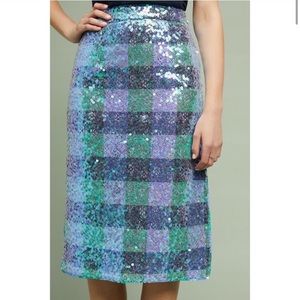 Anthropologie Maeve sequin plaid midi pencil skirt